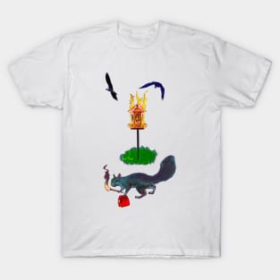 Crazy Squirrel birdhouse funny weird geek art meme T-Shirt